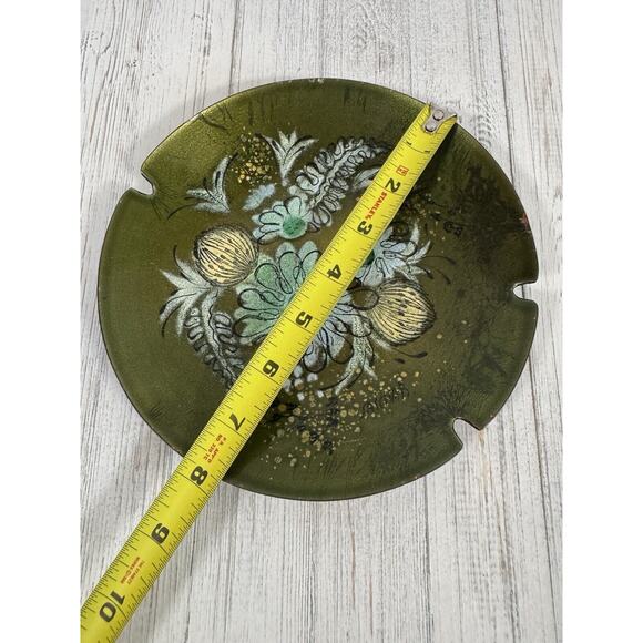 Vintage Sascha Brastoff MCM Enamel Copper Green Floral Plate Ashtray LOT 3 - Picture 9 of 16